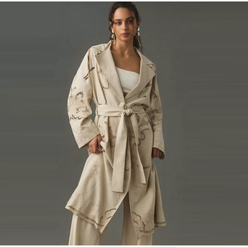 Avec Les Filles cutwork linen trench coat L